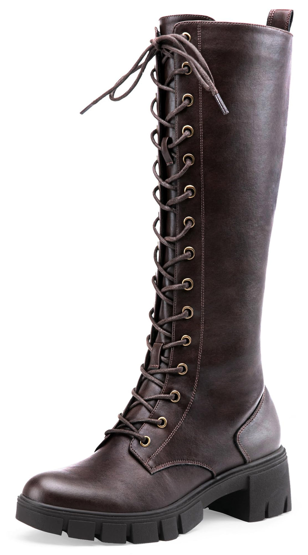 Jeossy Women's Knee High Combat 9603 Boots, Tall Platform Chunky Heel Boots Wide Claf