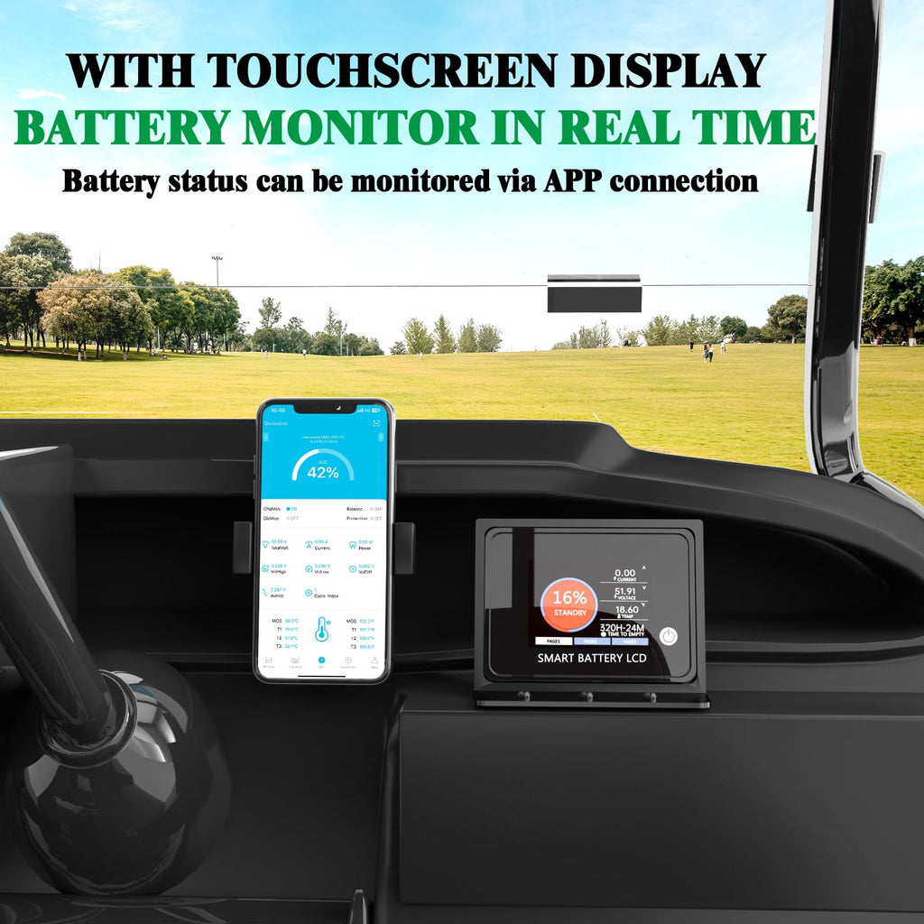 36V 100Ah LiFePO4 Lithium Golf Cart Battery with Charger, Built-in Smart 200A BMS, with Touch Monitor, Perfect for Golf Carts, Off-grid