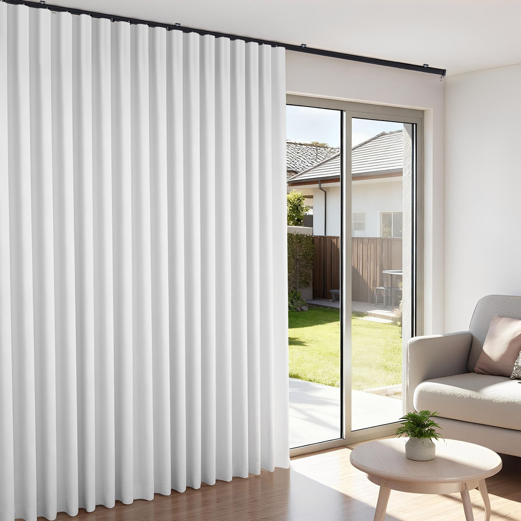 Room Divider Blackout Curtains Flexible Sliding Tracks Sets Ceiling Mounted Rod Window Curtain Privacy Separation for Bedroom Living Rooms,1 Panel Beige Drape and Black Track Set-W108xH72 in