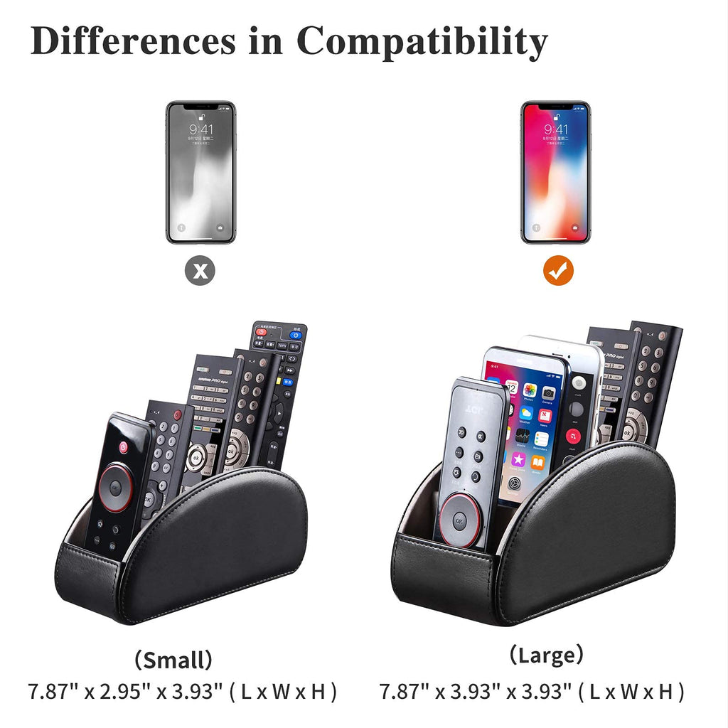 YAPISHI All-in-One Leather Brown TV Remote Holder with 5 Compartments Nightstand Desktop Media Player Remote Caddy Storage Box Organizer Tray for Mobile Office Phone Controller