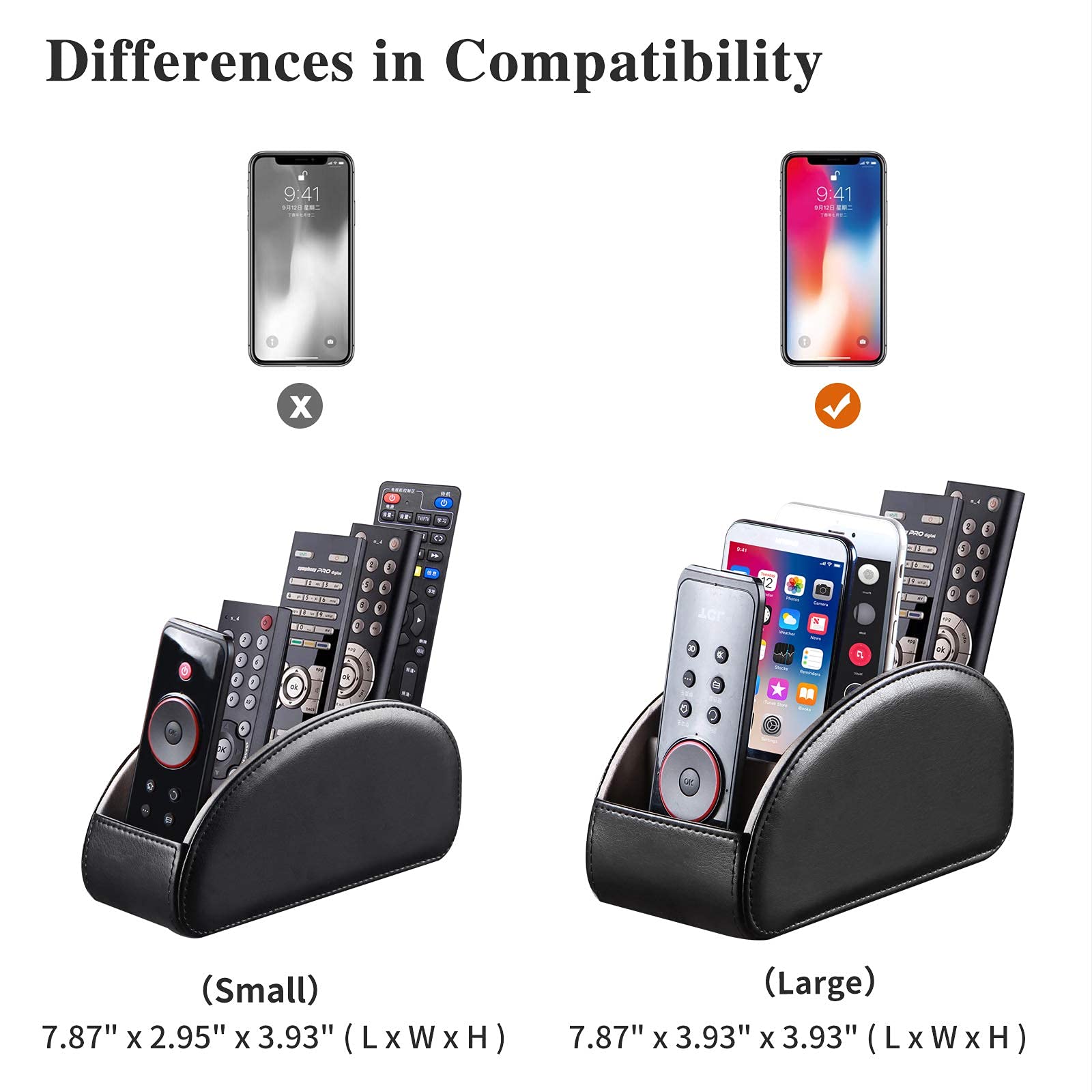 YAPISHI All-in-One Leather Brown TV Remote Holder with 5 Compartments Nightstand Desktop Media Player Remote Caddy Storage Box Organizer Tray for Mobile Office Phone Controller