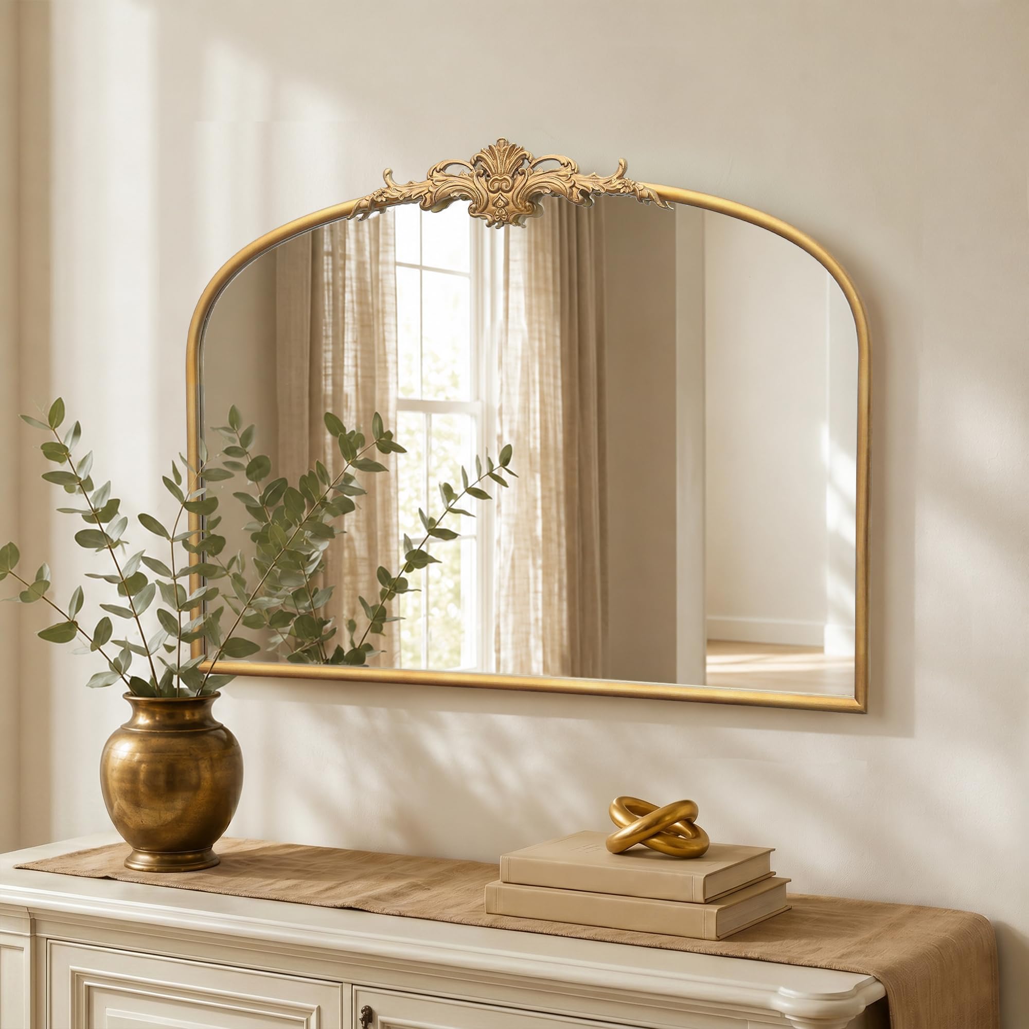 Besdomus Vintage Arched Black Mirror: 32"x24" French Large Black Vintage Wall Mirror - Baroque Traditional Ornate for Living Room/Fireplace/Bathroom- Ideal Gifts for Housewarming/Birthday
