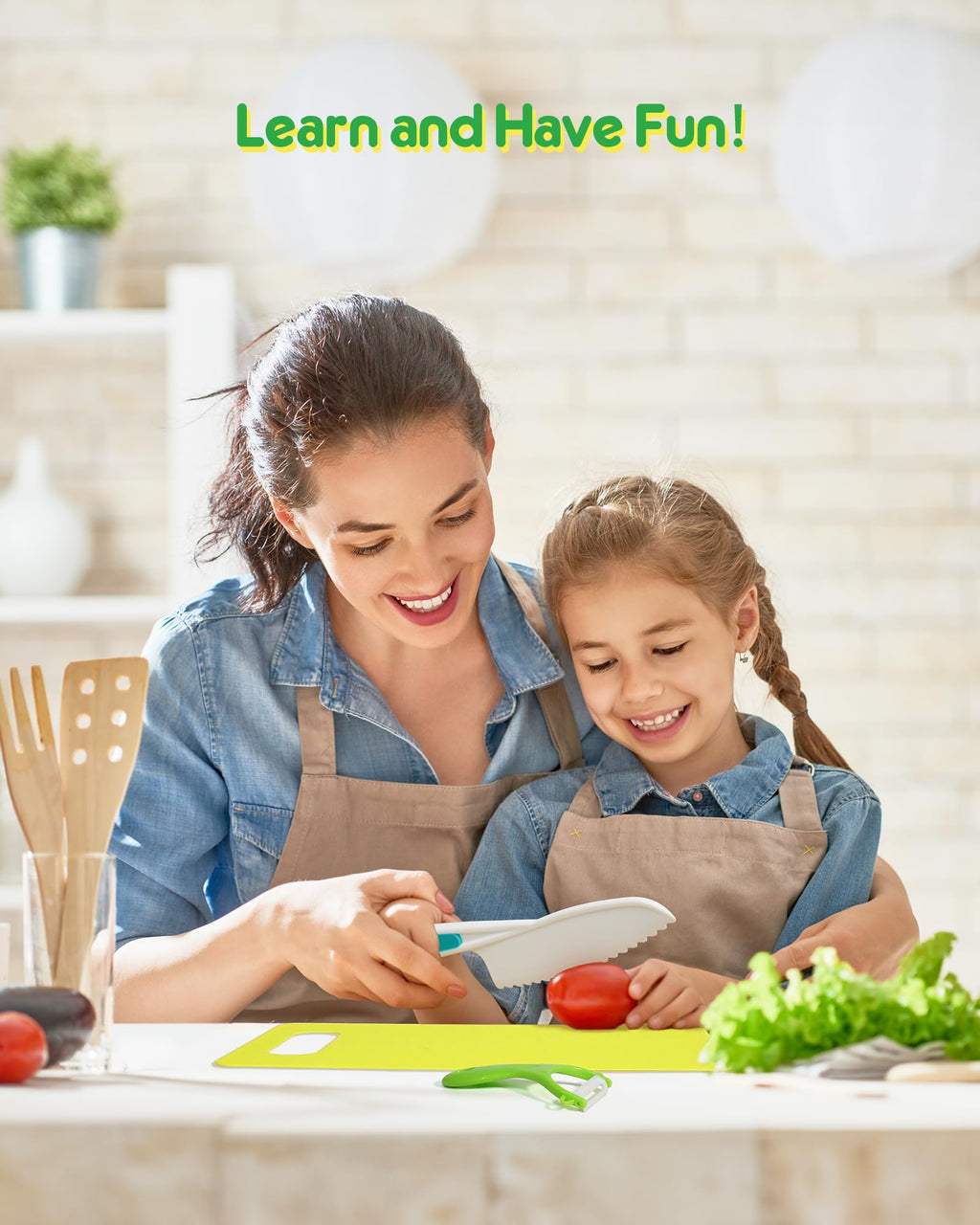 Kids Knife Set, 5 Pcs Montessori Kitchen Tools for Toddlers' Real Cooking for 3+, BPA Free Kids Safe Kitchen Cooking and Baking Set with Peeler, Cutting Board for Sandwich Bread Vegetable Fruit Gift