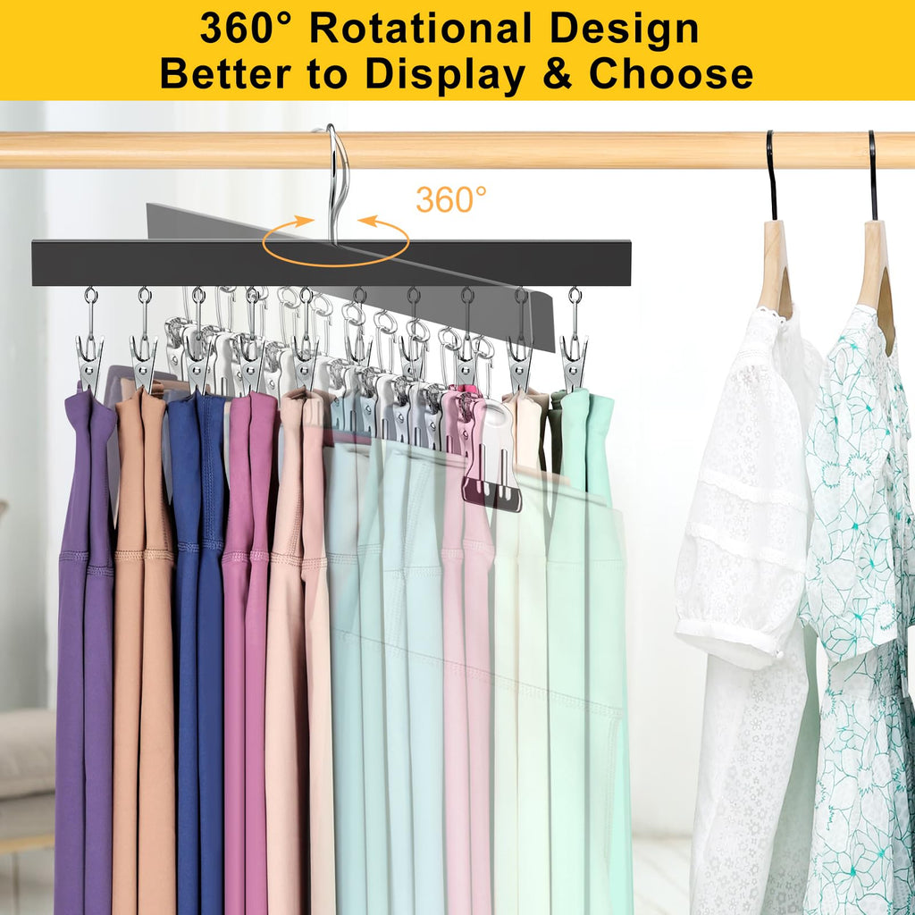 Legging Organizer for Closet, Pants Hangers with Clips Holds 20 Leggings, Jeans, Hats, Shorts, Socks, 360° Rotating Space Saving Hanging Lightweight Garment Hanger Storage 2Pcs