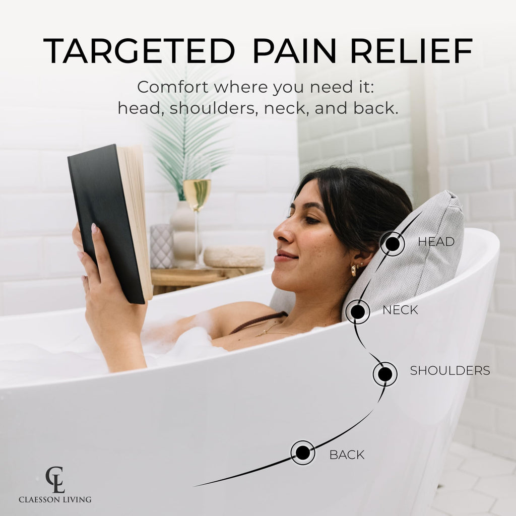 Luxury Bath Pillow for Tub - Thick and Comfortable Bathtub Pillow Support for Head and Neck and Back - Washable Quick-Drying Bath Pillows - Bath Cushion for Home Spa - Fits Any Bathtub - Dark Gray