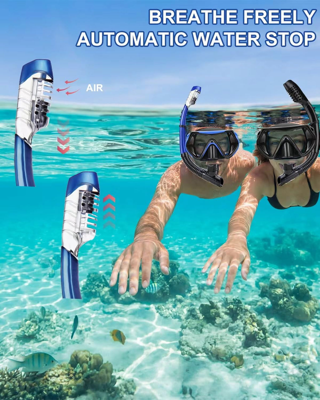 Snorkeling Gear for Adults, Dry Snorkel Mask Set, Scuba Diving Snorkle mask Set Adult, Panoramic Wide View Anti-Fog Dive mask, Swimming Diving Snorkeling Packages