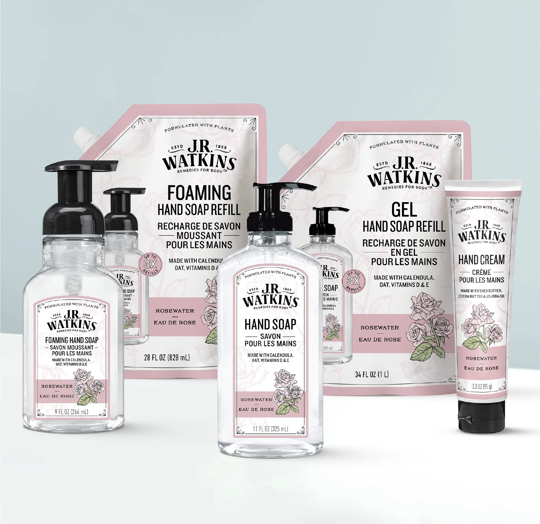 J.R. Watkins Gel Hand Soap Refill, Moisturizing Hand Wash, Formulated with Plant-Based Cleansers, Alcohol-Free, Cruelty-Free, Aloe & Green Tea, 34 Fl Oz, 2 Pack