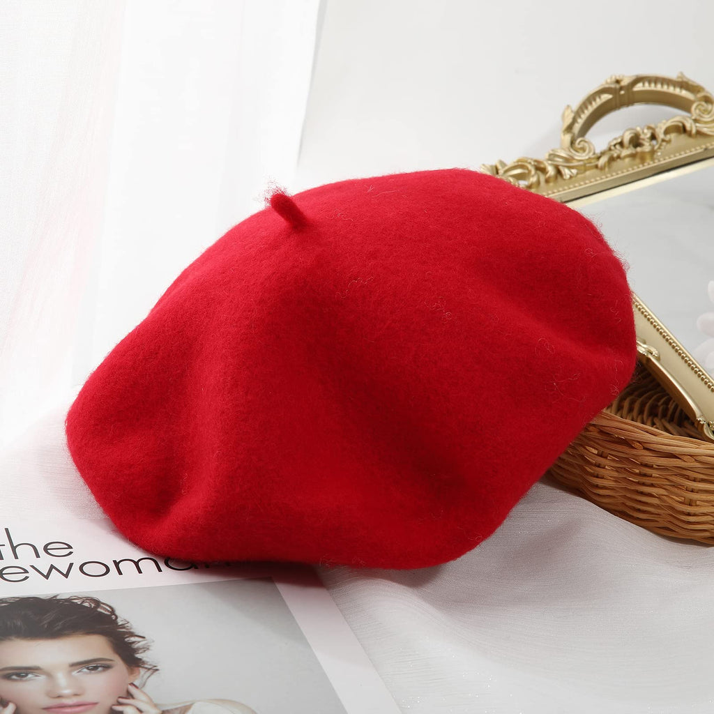 Women French Wool Beret Hats - Solid Color Classic Beanie Winter Cap