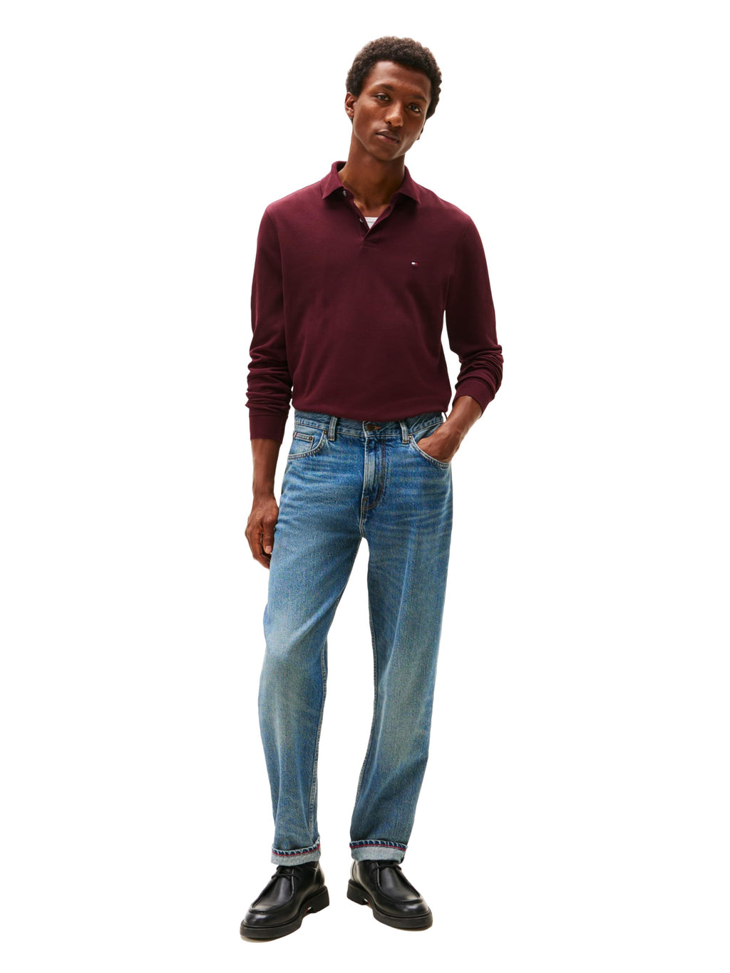 Tommy Hilfiger Men's Long Sleeve Polo Shirts in Regular Fit with Stretch and Organic Pique Cotton