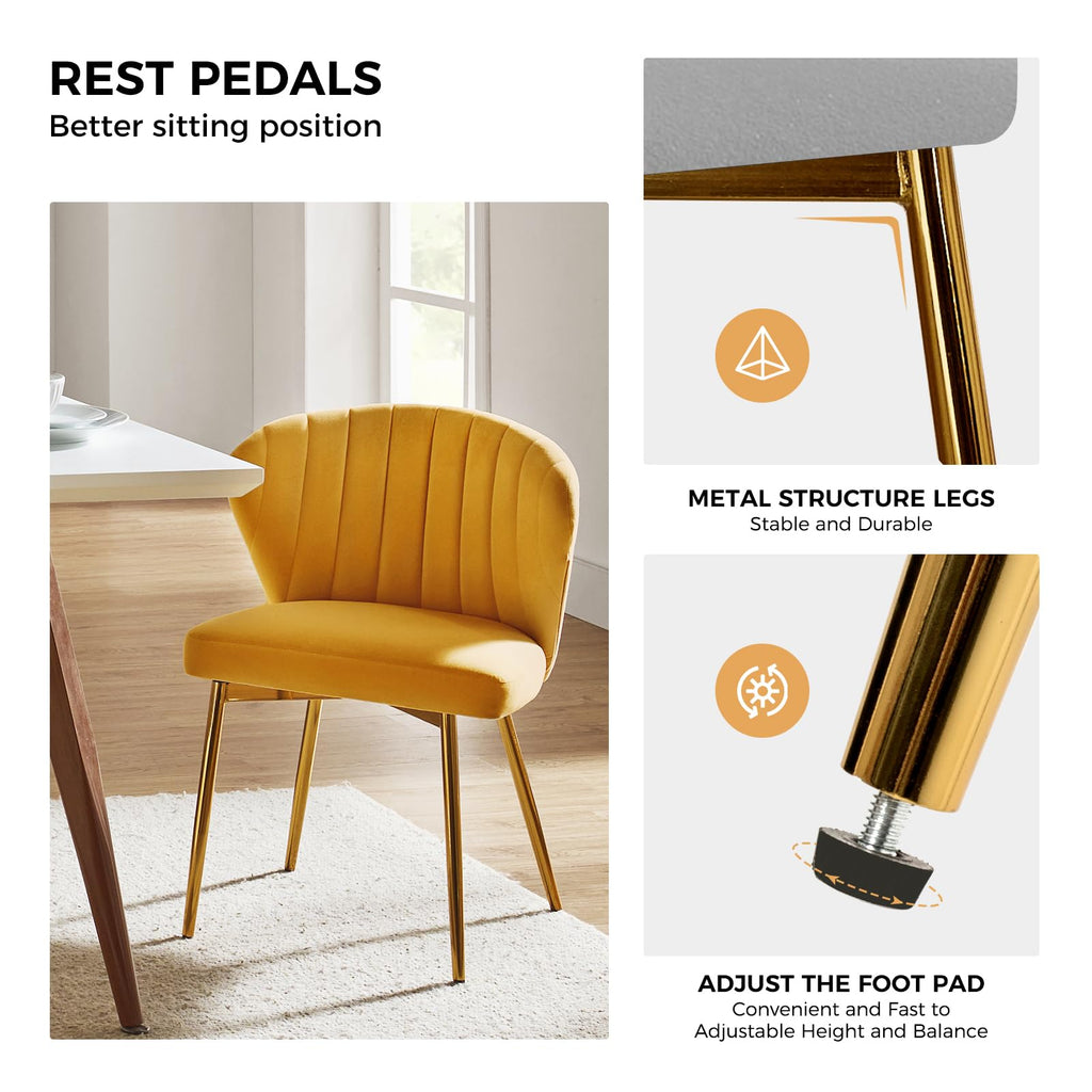 HULALA HOME Velvet Dining Chairs, Modern Small Armless Accent Chair with Gold Metal Legs, Living Room Upholstered Cute Side Chair, Elegant Tufted Back Vanity Chair for Bedroom, Auburn
