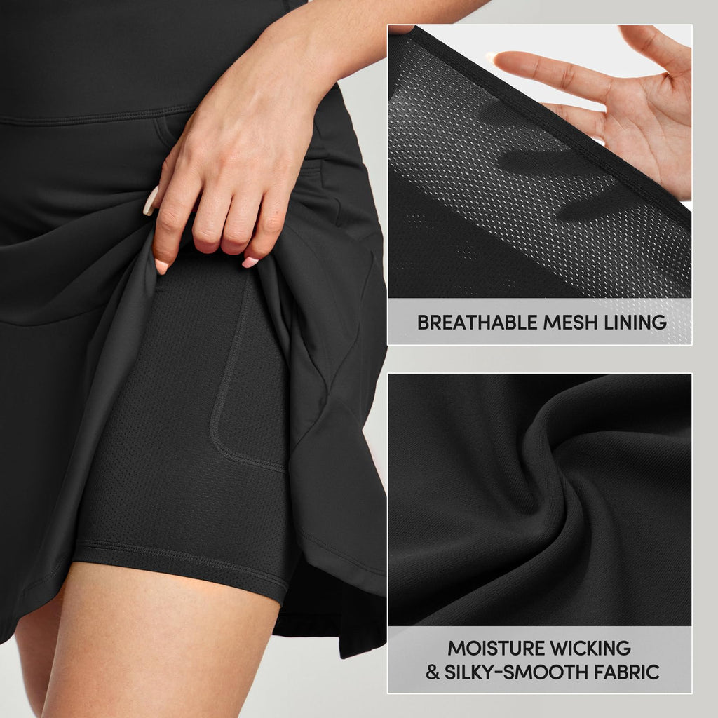 IUGA Ruffle Knee Length Skorts for Women with Pockets High Waisted Skirt with Shorts Underneath for Golf Athletic 20''