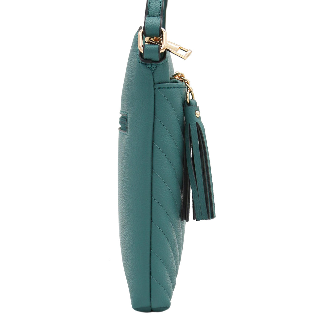 FashionPuzzle Chevron Quilted Medium Crossbody Bag with Tassel Accent