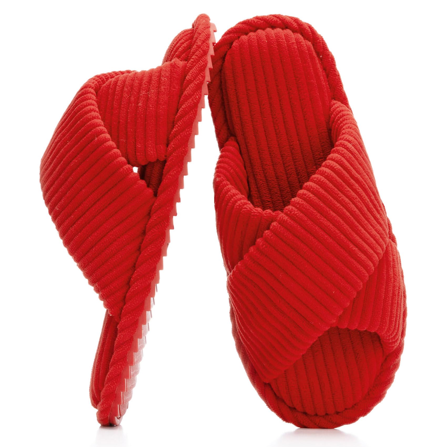 GOEWY Slippers for Women Memory Foam House Bedroom Corduroy Crossbands Open Toe Slides Sandals Shoes Comfy Trendy Gift for womens Anti-Skid sole