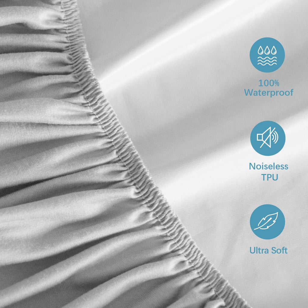 2 Pack Twin Mattress Protector Waterproof, Noiseless & Soft Coverage Mattress Fitted Sheet Twin with Deep Pocket up to 14", Super Breathable & Easy Wash Twin Size Mattress Protector