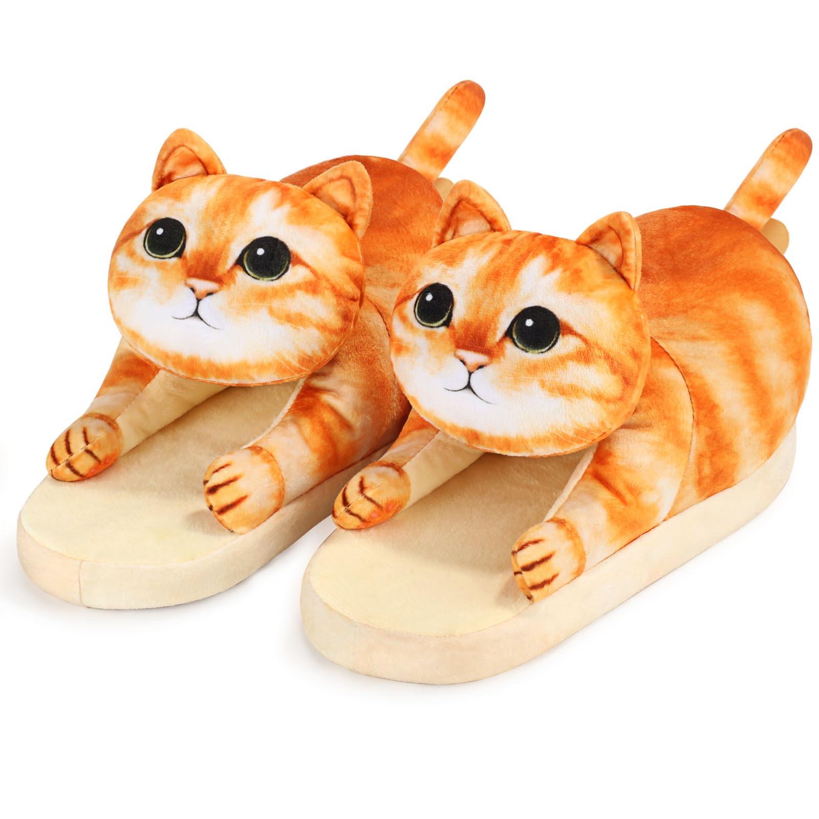 Funny Cat Slippers for Women,Fuzzy Animal Indoor House Shoes with Soft Memory Foam,Comfy Plush Warm Slip-on Slippers,Cat Gifts for Cat Lover