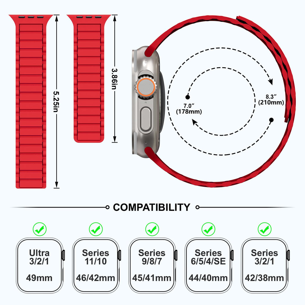 THWALK Magnetic Link Solo Loop Sport Silicone Bands Compatible with Apple Watch Ultra 3/2/1 49mm, Series 11/10 46/42mm, 9/8/7 45/41mm, SE 6/5/4 44/40mm, 3/2/1 42/38mm for Women Men