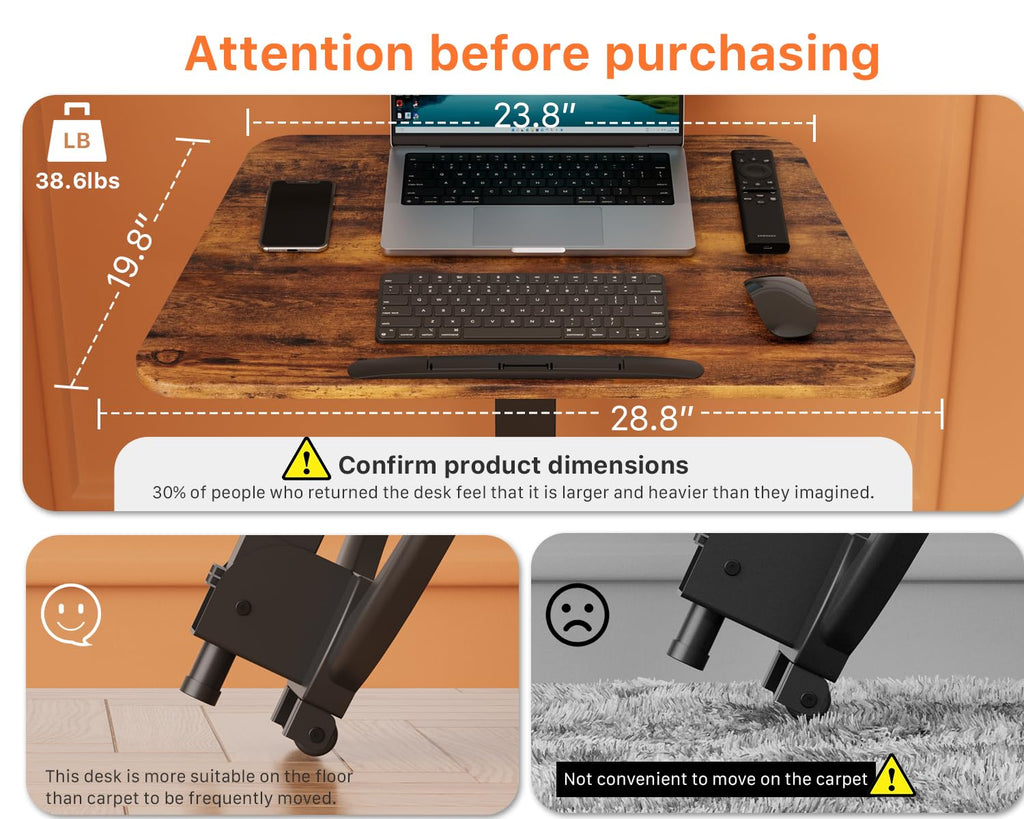 JOY worker Foldable Mobile Standing Desk, Height Adjustable Sit Stand Desk, 90° Tiltable Rolling Laptop Table, Portable Workstation with Non-Slip Mat for Home Office, Holds Up to 22lbs, Black