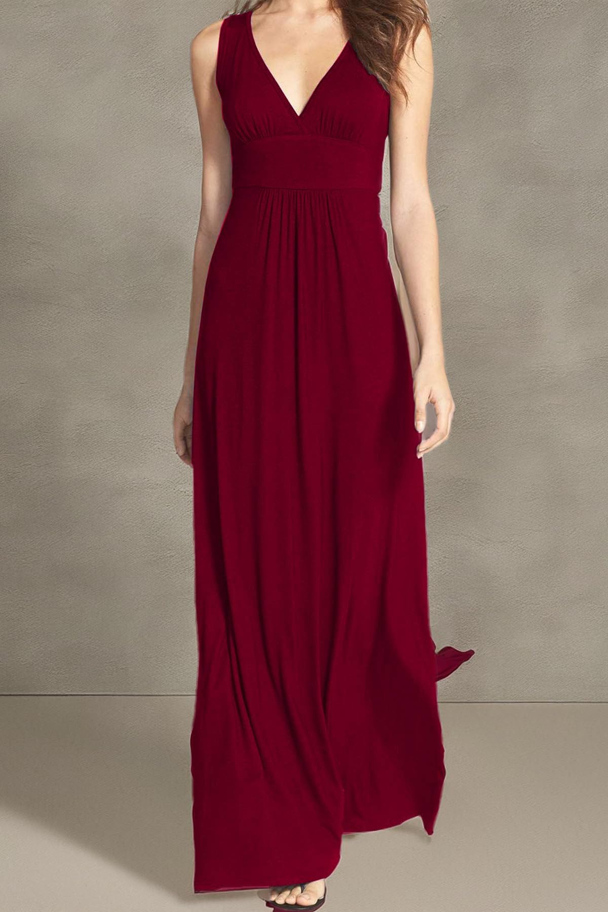 WOOSEA Women Sleeveless Deep V Neck Loose Plain Long Maxi Casual Dress