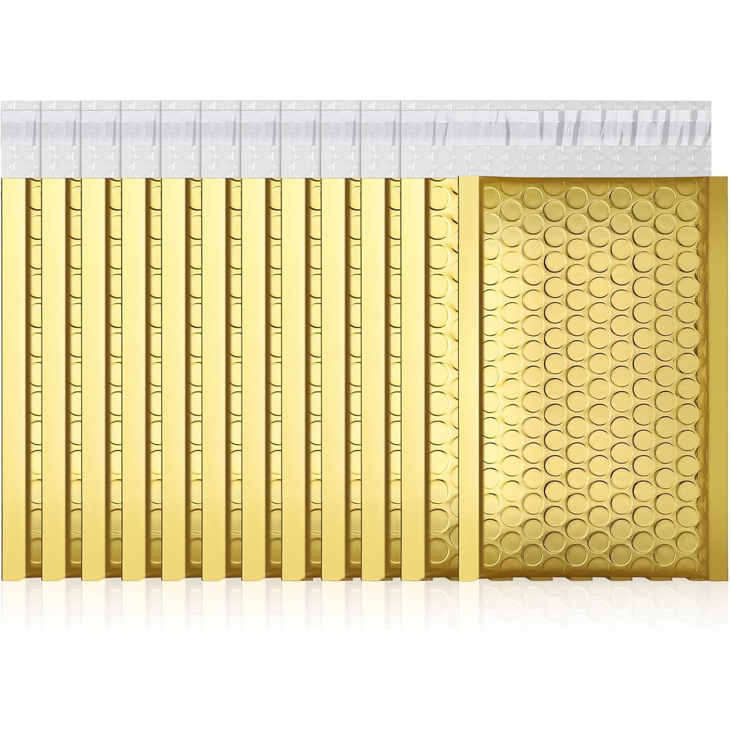 Fuxury Gold Bubble Mailers 4x8" 50 Pack, Usable Size 4X7" Strong Adhesion Metallic Bubble Envelopes,Waterproof Padded Envelopes Small Padded Mailer, Cute Packing for Jewelry, Makeup Supplie,Bulk #000