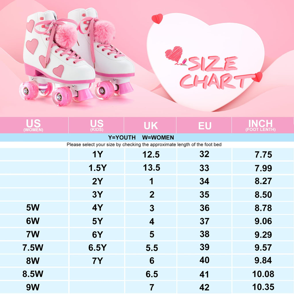 Ruthfot Women's and Girl's Classic Roller Skates with Light up Wheels and Love Heart Pattern, High-top PU Leather Rollerskates…