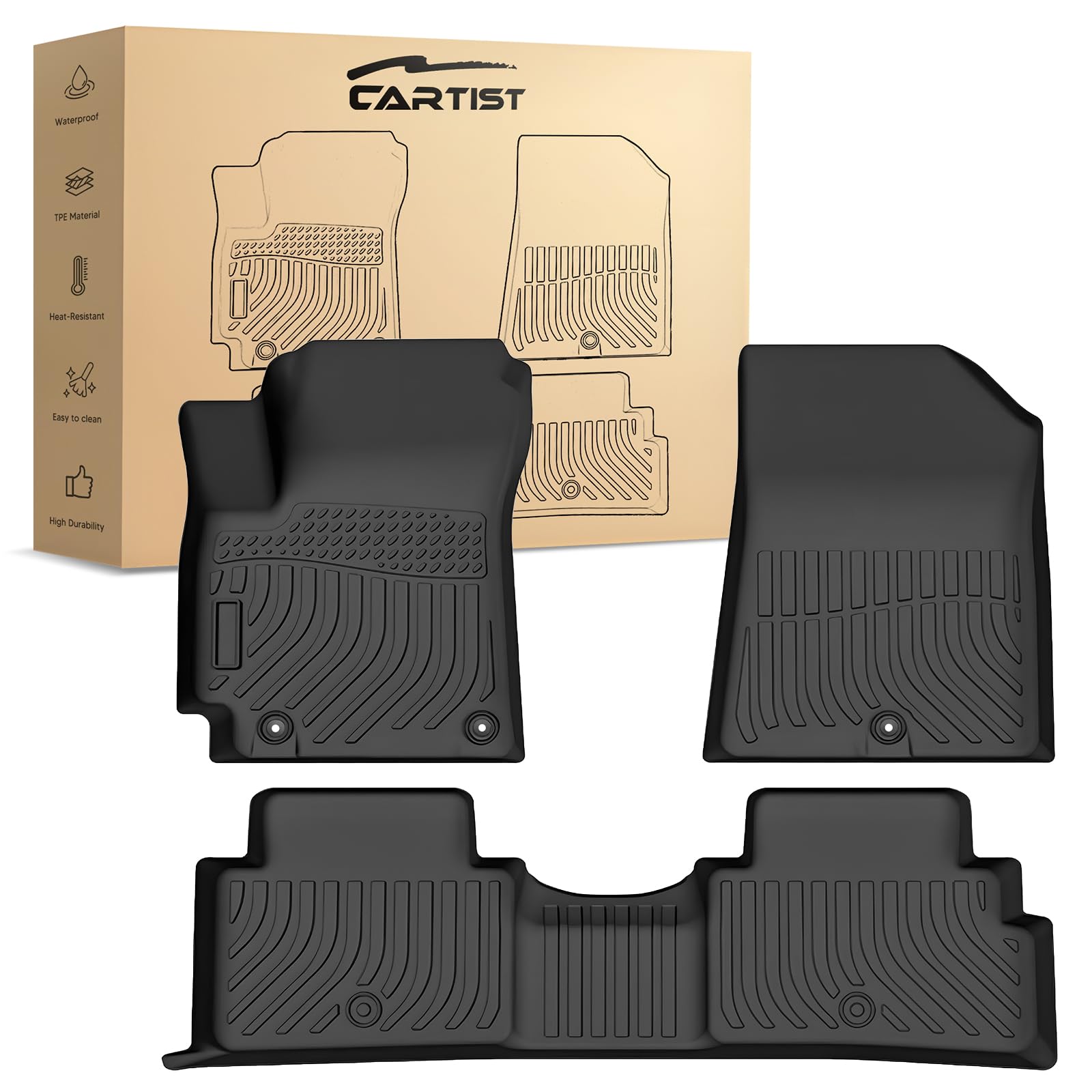 Cartist Floor Mats Compatible with Kia EV6 2022 2023 2024 2025 2026 Accessories All Weather Floor Liner Front & Rear 2 Rows Car Carpet Protection TPE Odorless