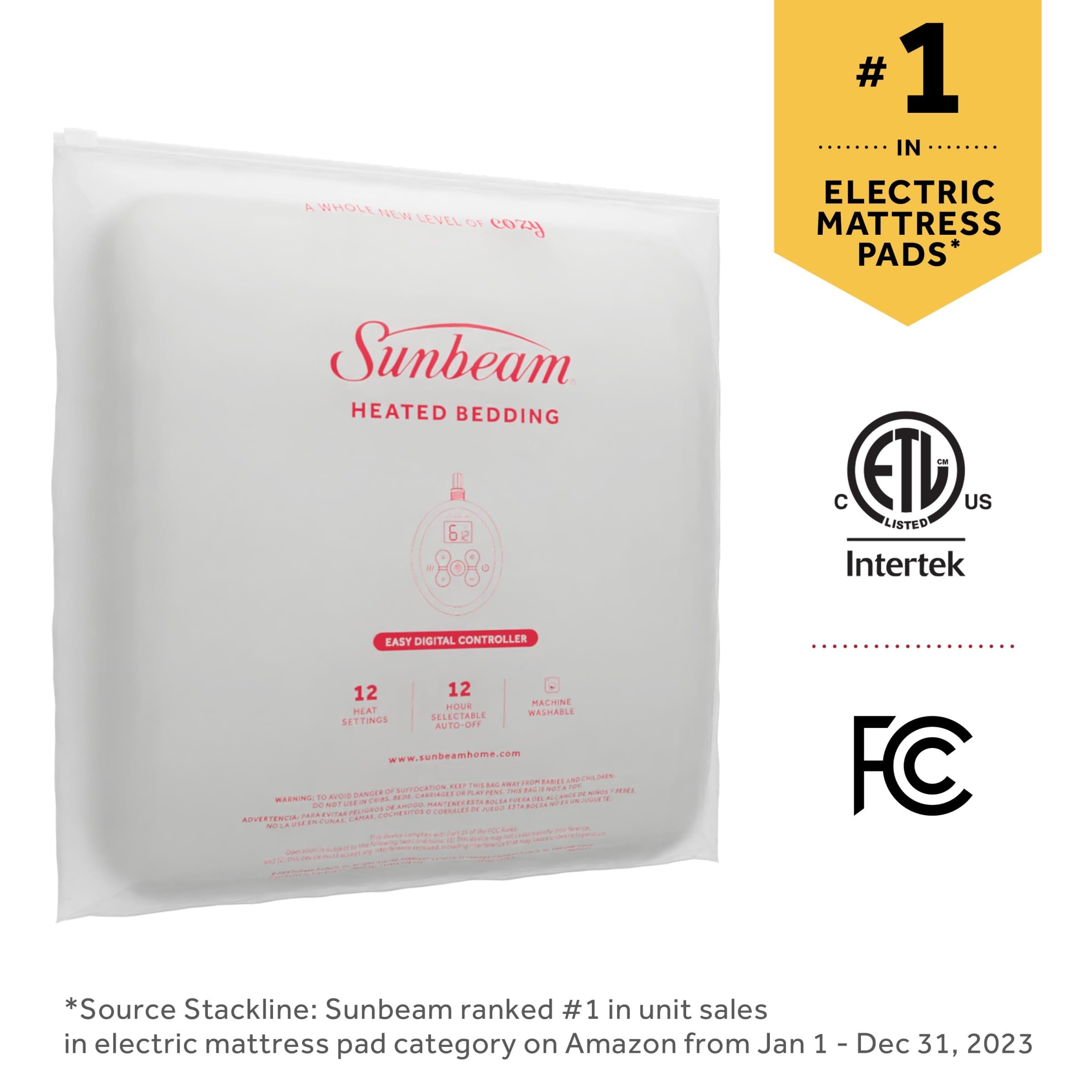 Sunbeam Restful Quilted Water Resistant Heated Mattress Pad - Full White