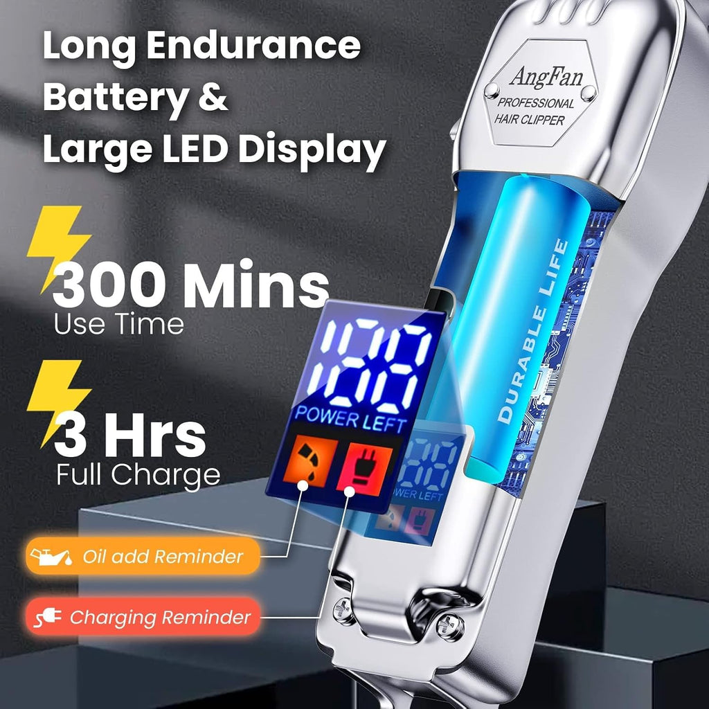 AngFan Professional Hair Clippers for Men Cordless Clipper & Trimmer Set | LCD Display,7200RPM High-Speed Motor,5H Runtime,Wall-Mountable Barber Tools,for Home Use & Professional Barbers