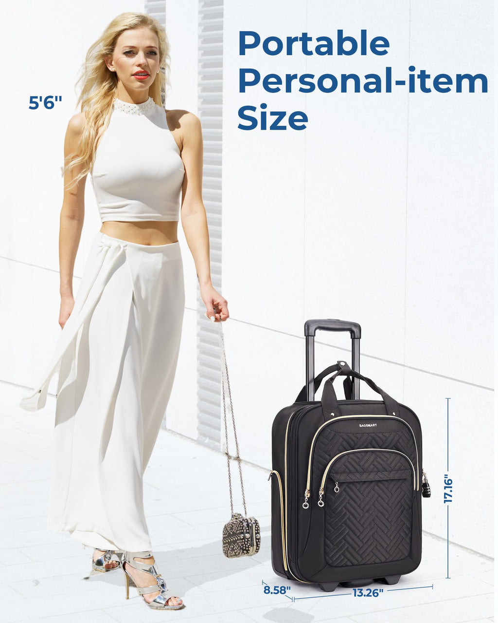 BAGSMART Underseat Carry On Luggage Airline approved,16-inch Small Underseater Softside Travel Suitcase with Wheels Lightweight Overnight Rolling Carry-on Luggage for Women Men Weekender,Black
