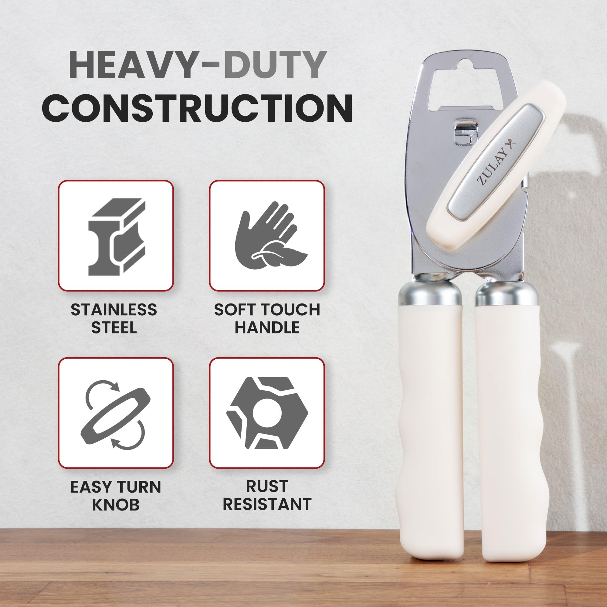 Zulay Kitchen Heavy Duty Stainless Steel Can Opener Manual with Bottle Opener - Rust Proof Manual Can Opener With Turn Knob & Comfy Soft Grip Handles - Airy Lilac