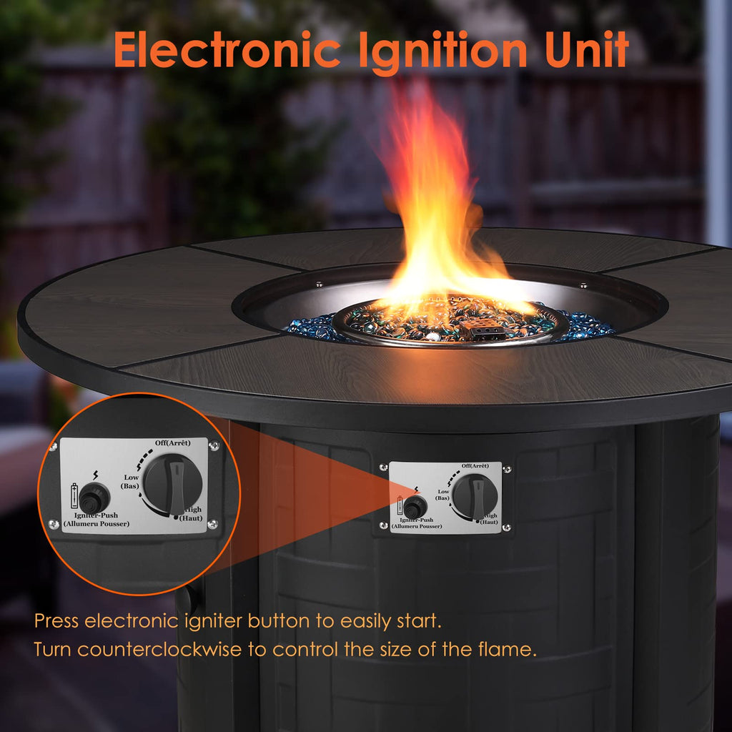 TLGREEN Propane Fire Pit Table 30 Inch Round – 50,000 BTU Outdoor Fire Pit with Lid, Converts to Patio Coffee Table, Certified, Includes Waterproof Cover & Blue Fire Glass(Grey)