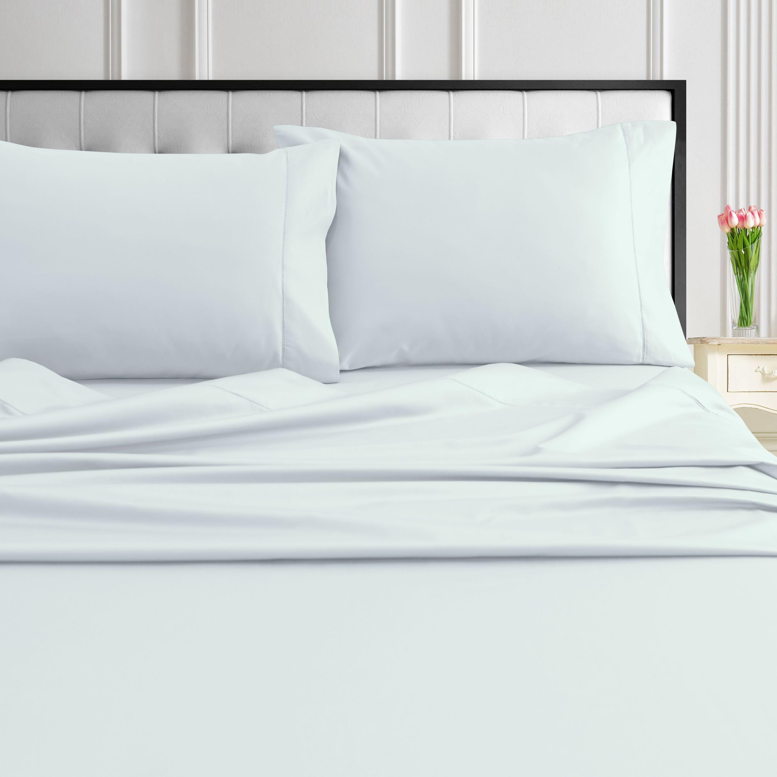 Tribeca Living 1000 Thread Count Egyptian Cotton Sheets King Size - Silky Smooth Sateen Weave for Luxurious Sleep - 22 Inch Deep Pocket 4-Piece Set in Classic Blue