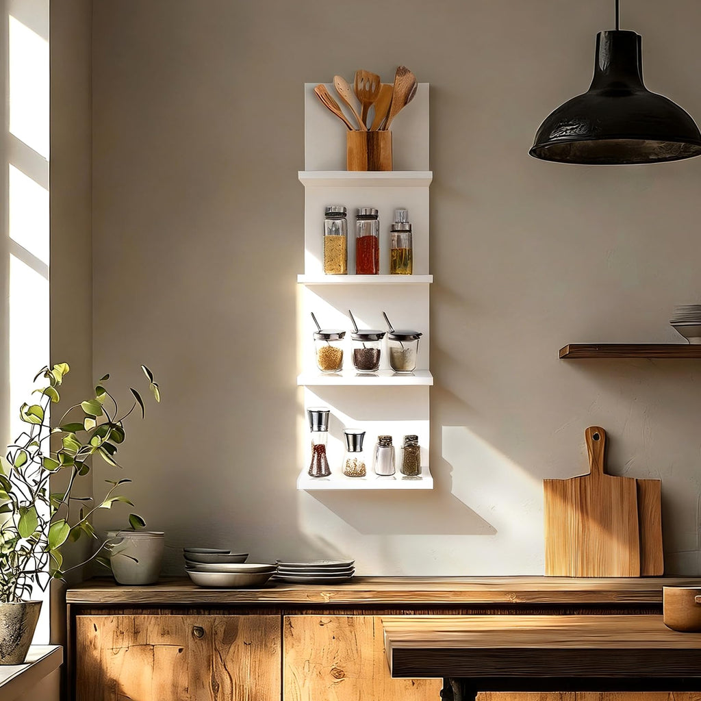 Homaterial Wall Shelves 4 Tier, Simple Vertical Corner Shelf for Room, Kitchen Wall Decor, Makeup Perfume Organizer,Decorative Shelving Unit, Black