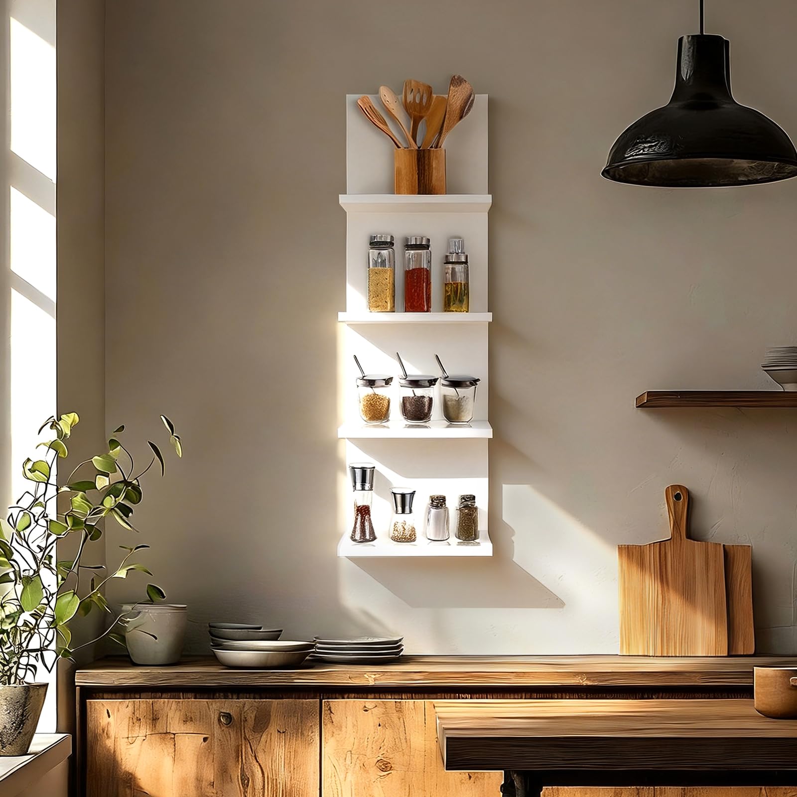 Homaterial Wall Shelves 4 Tier, Simple Vertical Corner Shelf for Room, Kitchen Wall Decor, Makeup Perfume Organizer,Decorative Shelving Unit, Black