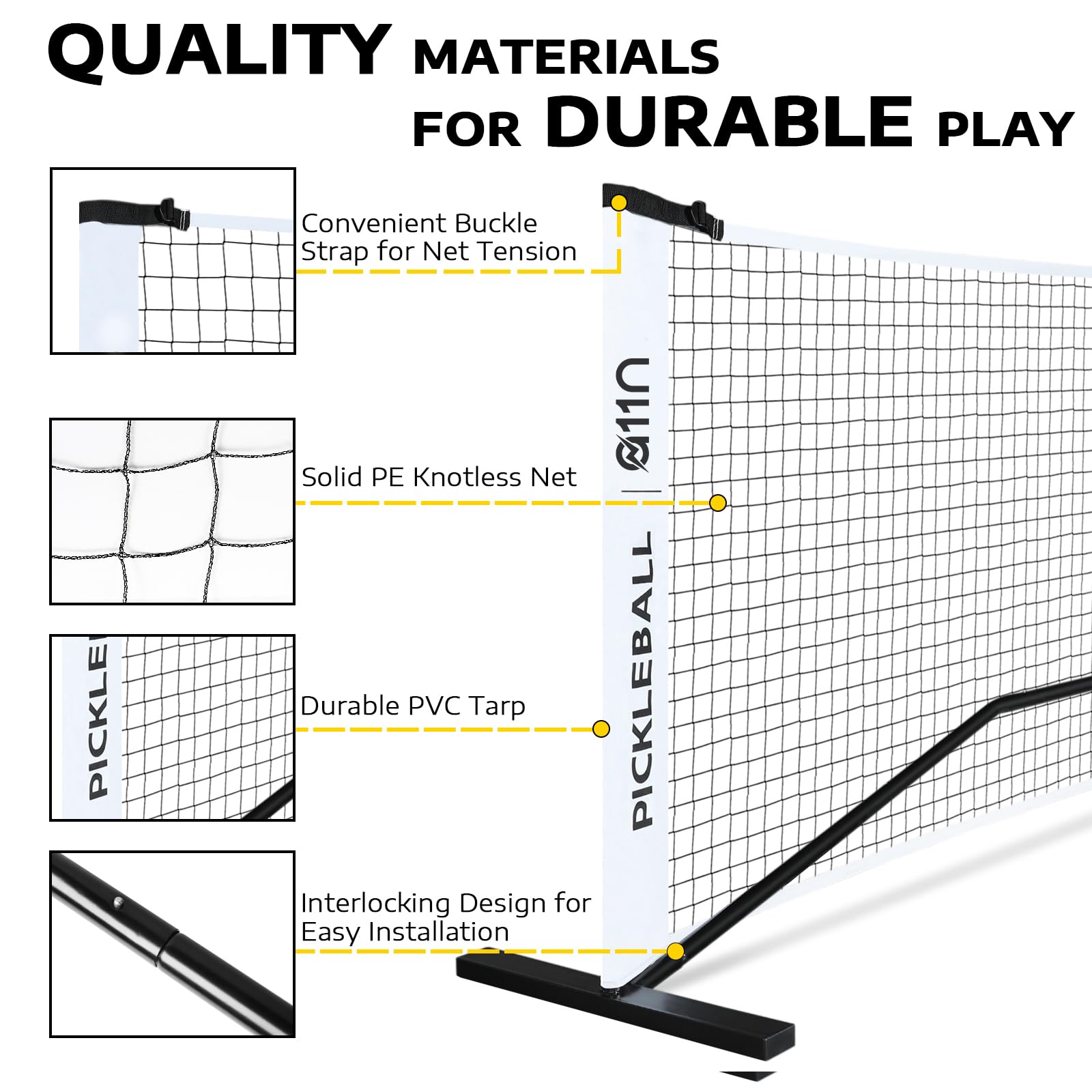 A11N SPORTS Designed for All Weather Conditions with Steady Metal Frame and Strong PE Net, Regulation Size Net with Carrying Bag- 22’ Wide x 36” Tall, Indoor/Outdoor Use