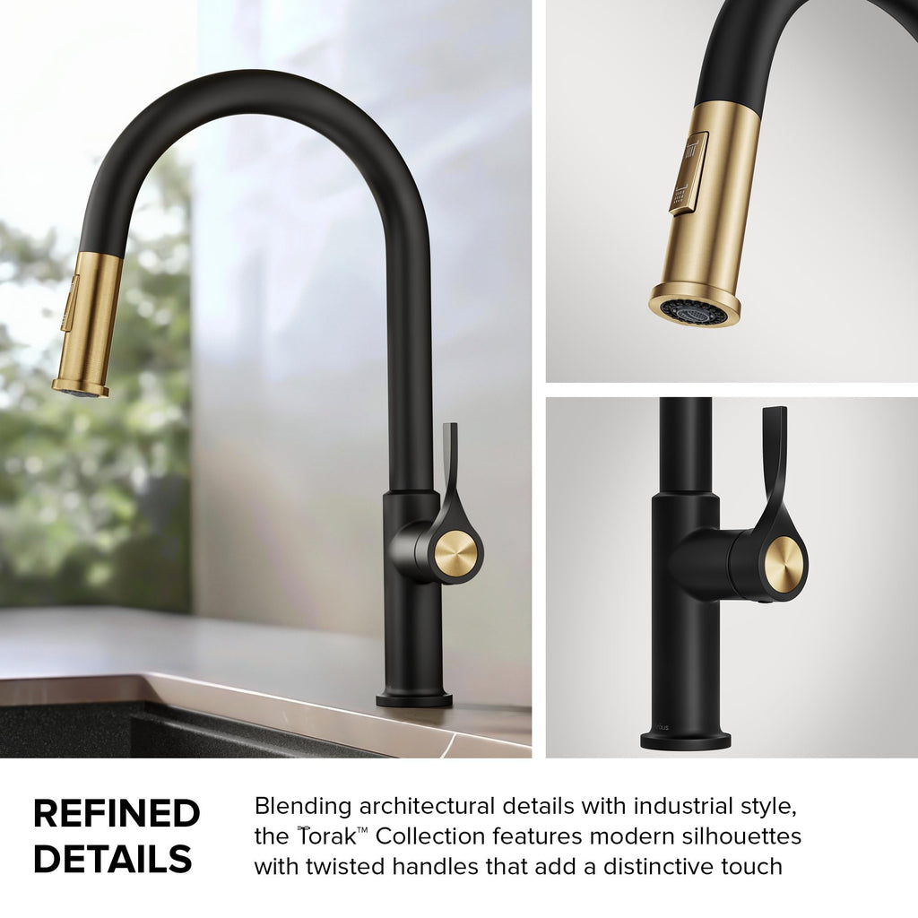 KRAUS Torak Pull Down Kitchen Faucet in Matte Black with Commercial Style Spring Spout, 2 Function Sprayer, Pre-Attached Water Lines, and Mounting Hardware, KPF-2635MB