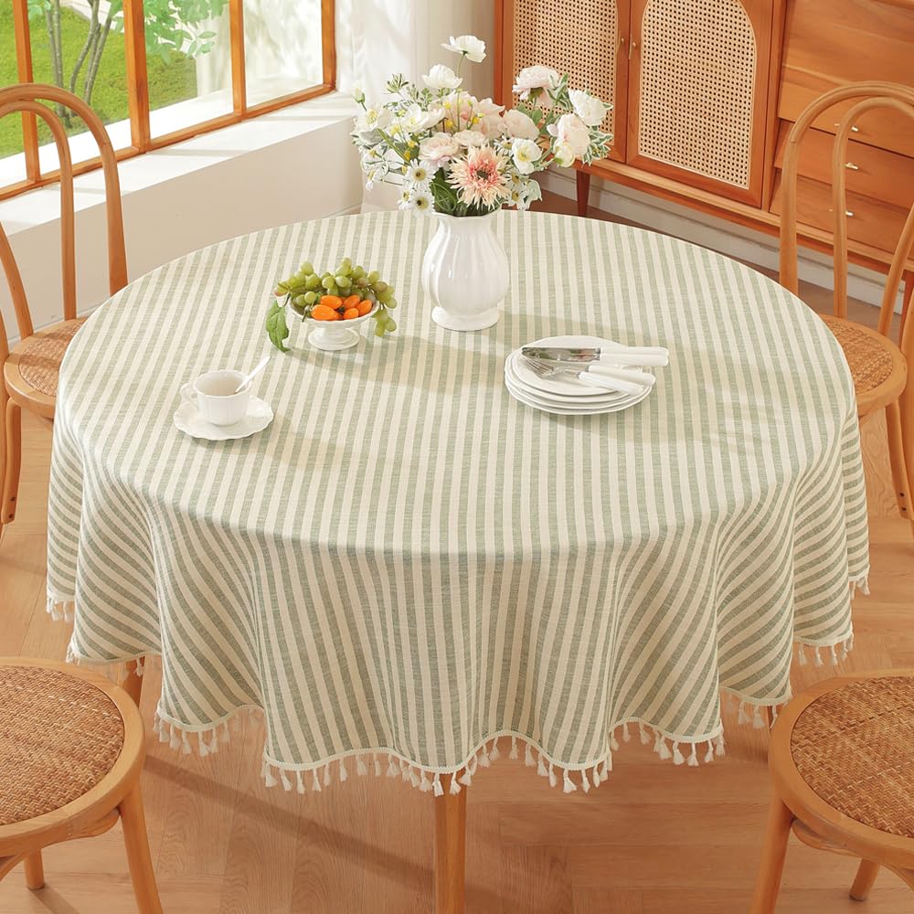 TruDelve Cotton Table Cloth Square Tables Beige Striped Tablecloths Fall Outdoor Tablecloth for Picnic Table Cover (Beige,55"x55",Square)