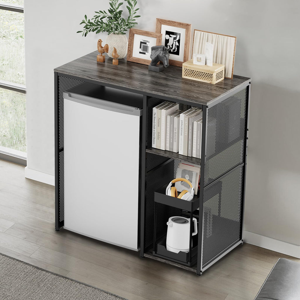 KirKical 3-Tier Coffee Bar Cabinet with Mini Fridge Space, Heavy-Duty Rustic Grey Microwave Stand Baker Rack, Utility Storage Organizer Shelf for Home Kitchen Dorm, Slate Grey