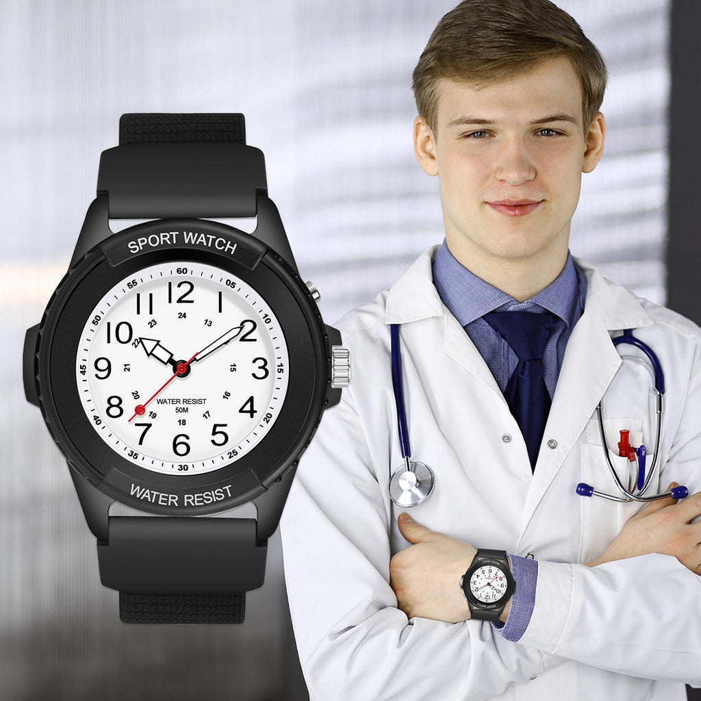 PROKING Waterproof Nurse Watch for Medical Professionals Students Women Men, Night Light, 12/24 Hour Military Time Easy to Read Dial, Second Hand Watch for Nursing Day Gifts
