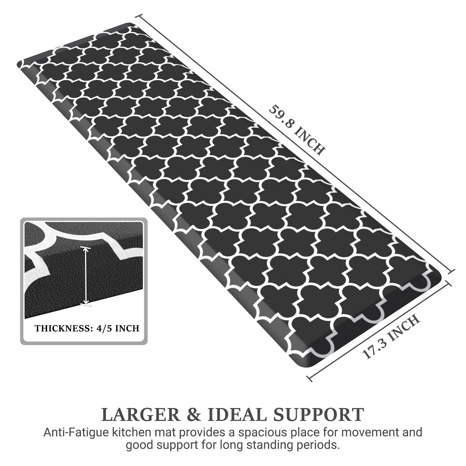 WISELIFE Anti-Fatigue Cushioned Kitchen Mat / Rug ,17.3"x 28",Non Slip Heavy Duty PVC Ergonomic Waterproof Comfort Rugs for Floor Home, Office, Sink, Laundry,Black