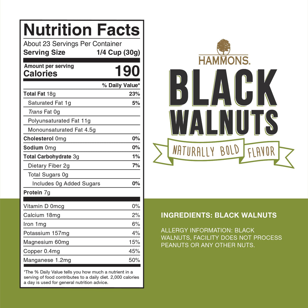 Hammons Fancy Large Black Walnuts - Wild Harvested - Non-GMO - Gluten-Free - High Protein - Keto Snack - Nut Pieces for Cooking and Baking - 24oz