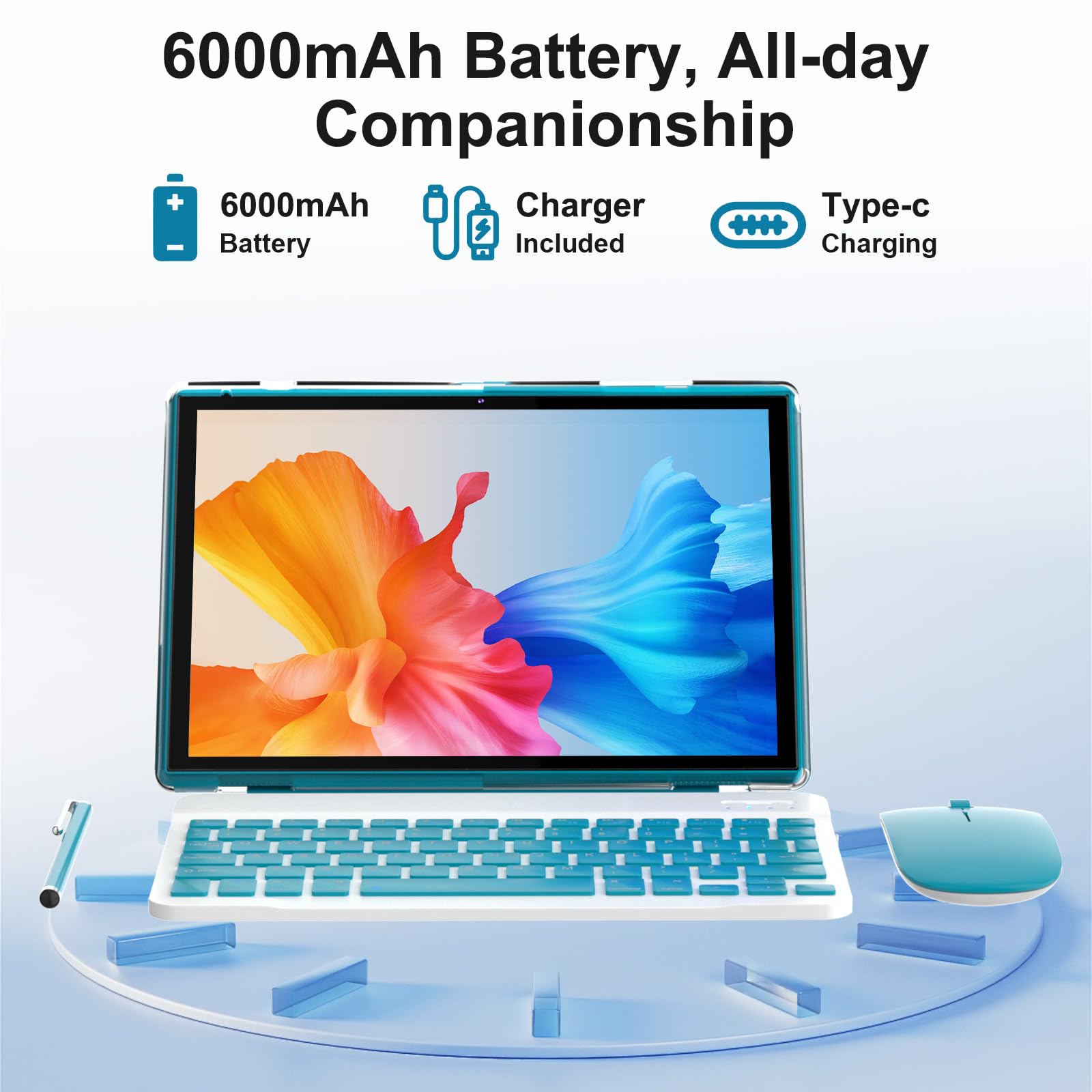 Android 15 | Tabalet with Keyboard | Tablet 10 inch | 2 in 1 Tablet | 8GB+32GB+2TB Expand | 1280 * 800 IPS Touch Screen Computer | 5G WiFi 6, L1 | Long Battery Life Tablet （Black）