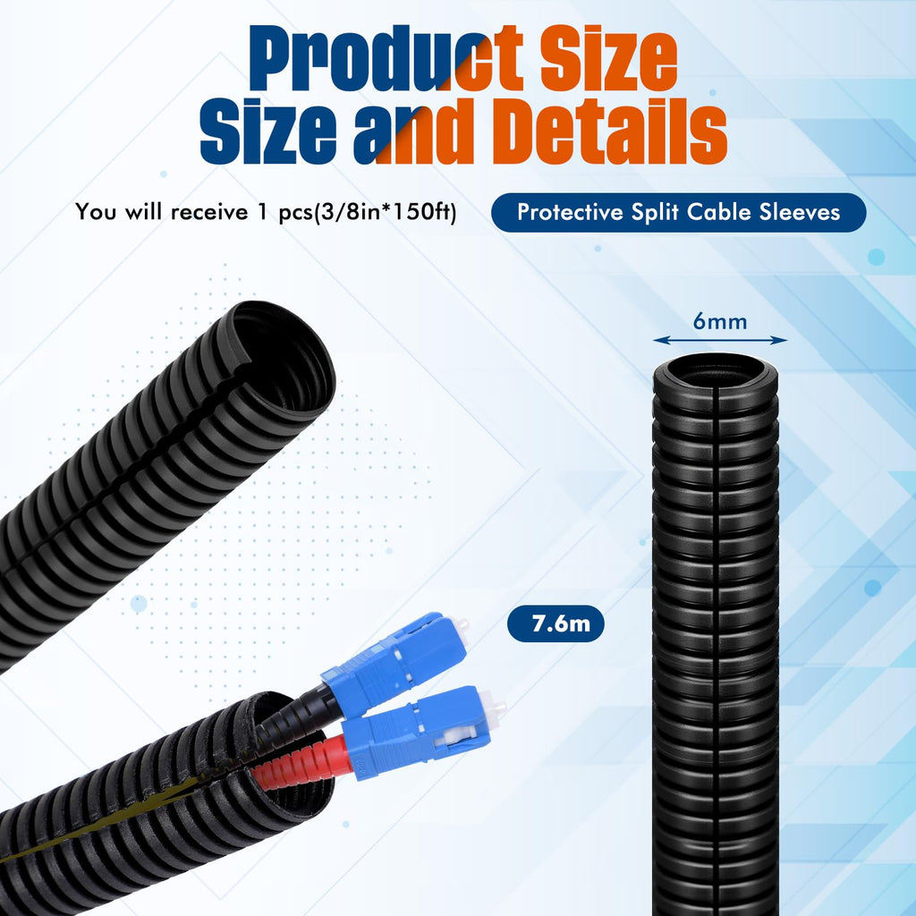 Sasylvia 1/2" x 300 ft Split Wire Loom Tubing Automotive Wire Loom Assortment Split Cable Sleeves Bulk Flexible Electrical Conduit Protective Kit