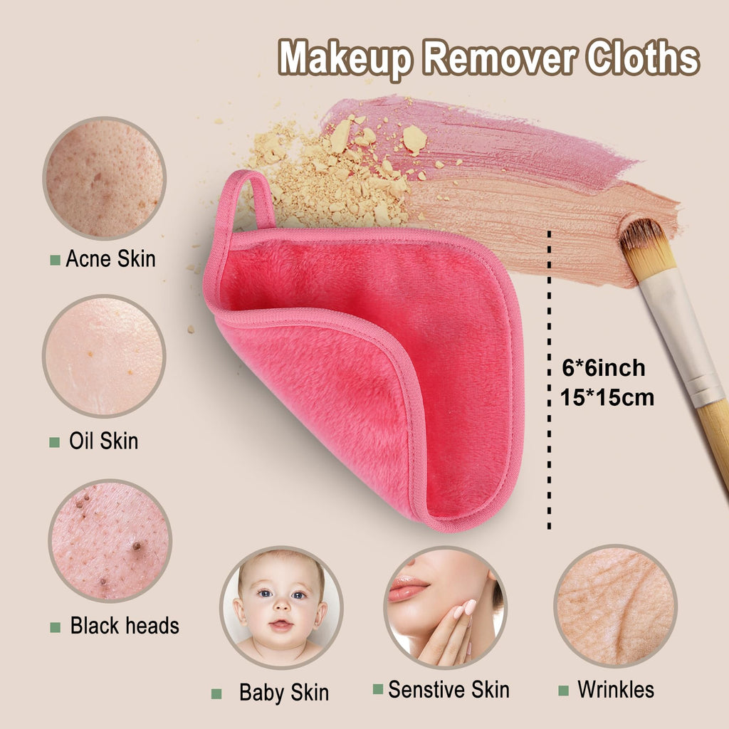 KODAMO Makeup Remover Cloth, Reusable Makeup Remover Pads Washable with Mesh Bag, Microfiber Makeup Removal Face Wash Cloths with Just Water, Gentle Soft, 12 Pack