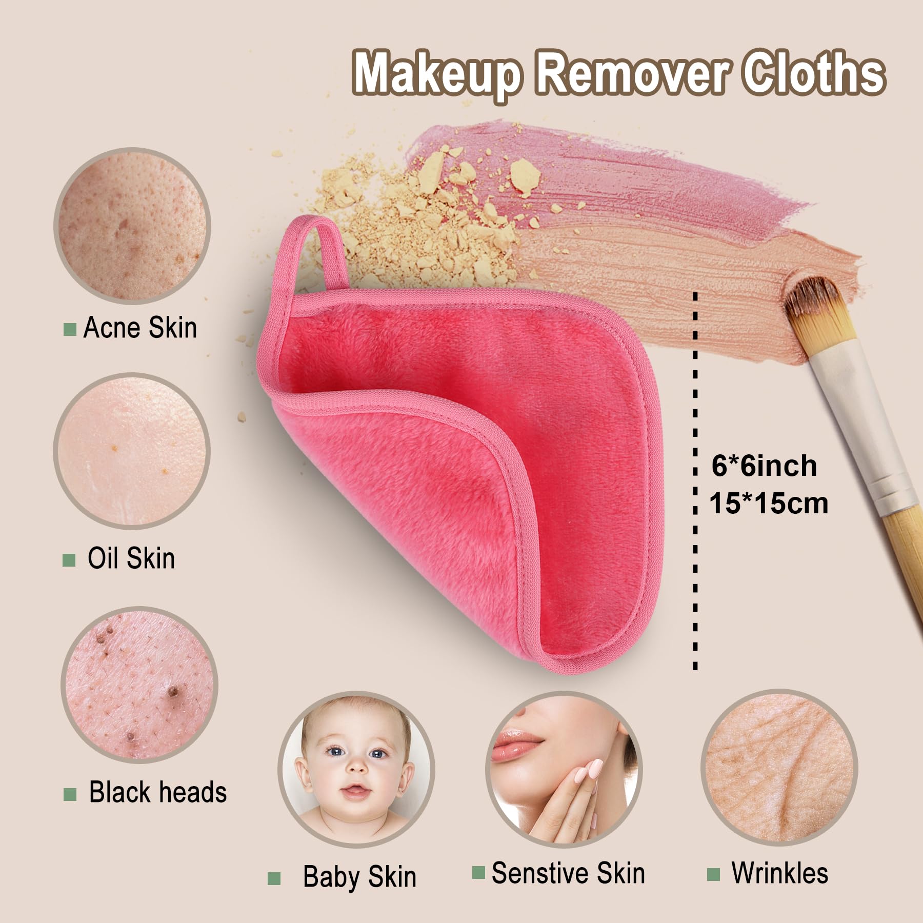 KODAMO Makeup Remover Cloth, Reusable Makeup Remover Pads Washable with Mesh Bag, Microfiber Makeup Removal Face Wash Cloths with Just Water, Gentle Soft, 12 Pack