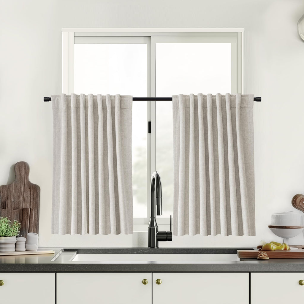 UHITECH Short Linen Curtains 24 Inch Long for Farmhouse Small Windows Modern Cafe Sytle Blackout Curtains for Living Room Back Tab Thermal Black Out Drapes 2ft