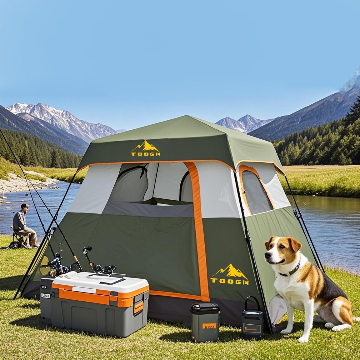 3/4 Person Camping Tent with 1 Door, 4 Windows, and Upgraded Ventilation– Instant Setup, Waterproof, 8'x 8'x 67''Oxford Fabric Floor Pop Up in 60 Seconds Includes Rainfly and Backpack