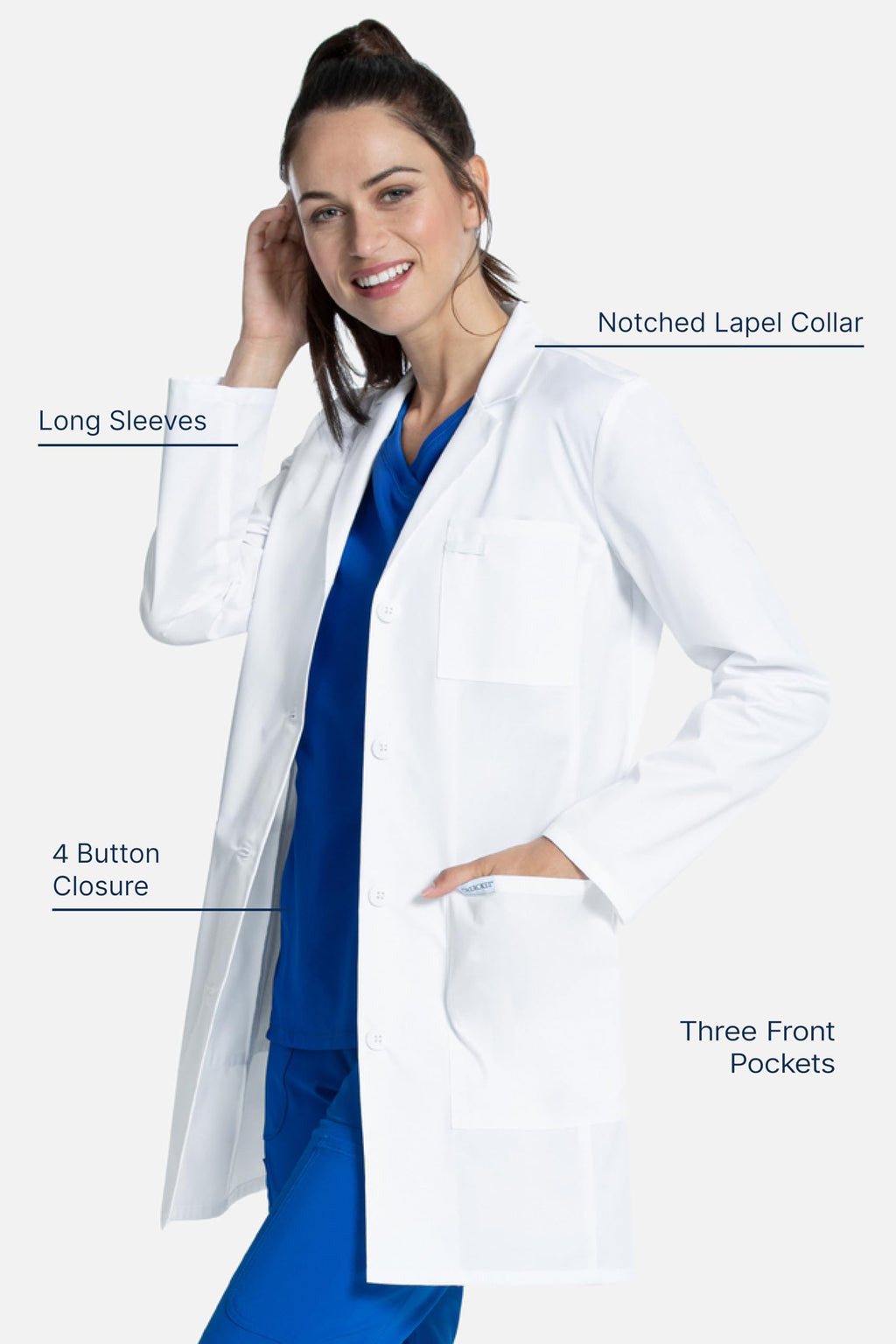 Cherokee Women's Lab Coat Modern Classic Fit 33" & 35" Doctors Coat with 3 Pockets CK452