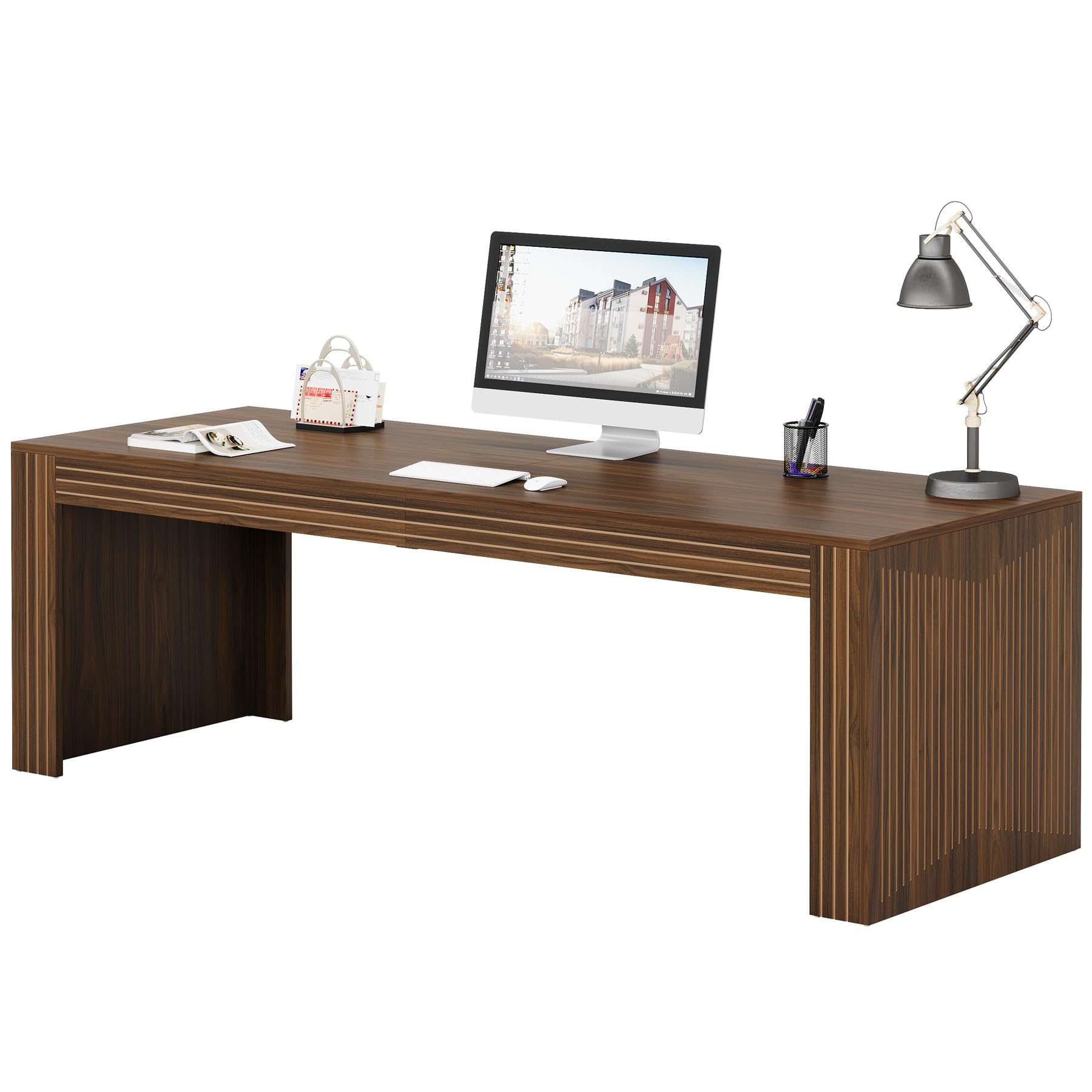 Tribesigns 79-Inch Extra Long Desk, Two Person Double Desk for Home Office, Wooden Long Computer Desk Writing Table for Office, Coffee Brown