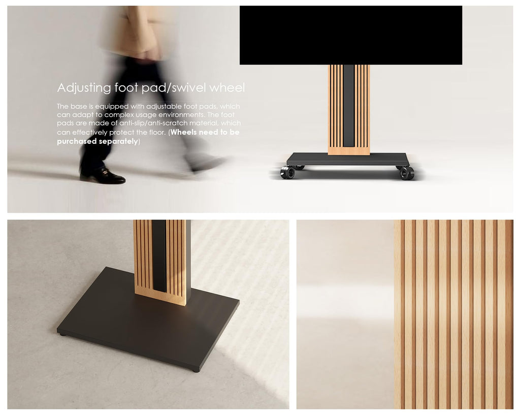 FITUEYES Wood TV Stand Swivel Mount with Hidden Back Storage for 32-65 inch TV Screens, Scandinavian Style Tall Floor TV Stand for Home Decor with Reinforced Base, Zen Series, Black