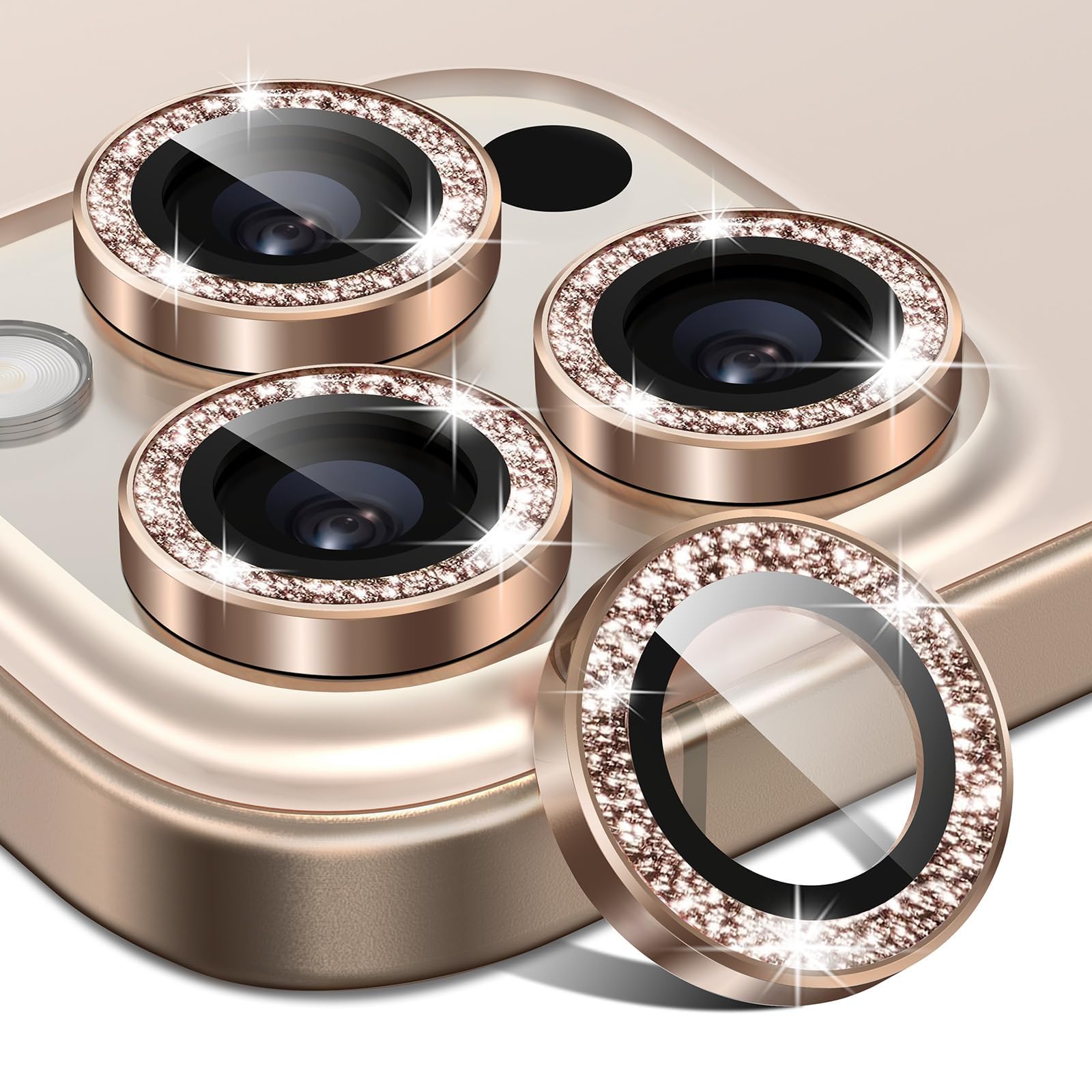 Matekxy Glitter Camera-Lens Protector for iPhone-16 Pro-Max - 16 Pro Anti-Scratch Tempered Glass with Aluminum Edging, Cute Girly Metal Individual Bling Ring Cover for Women, Black Titanium